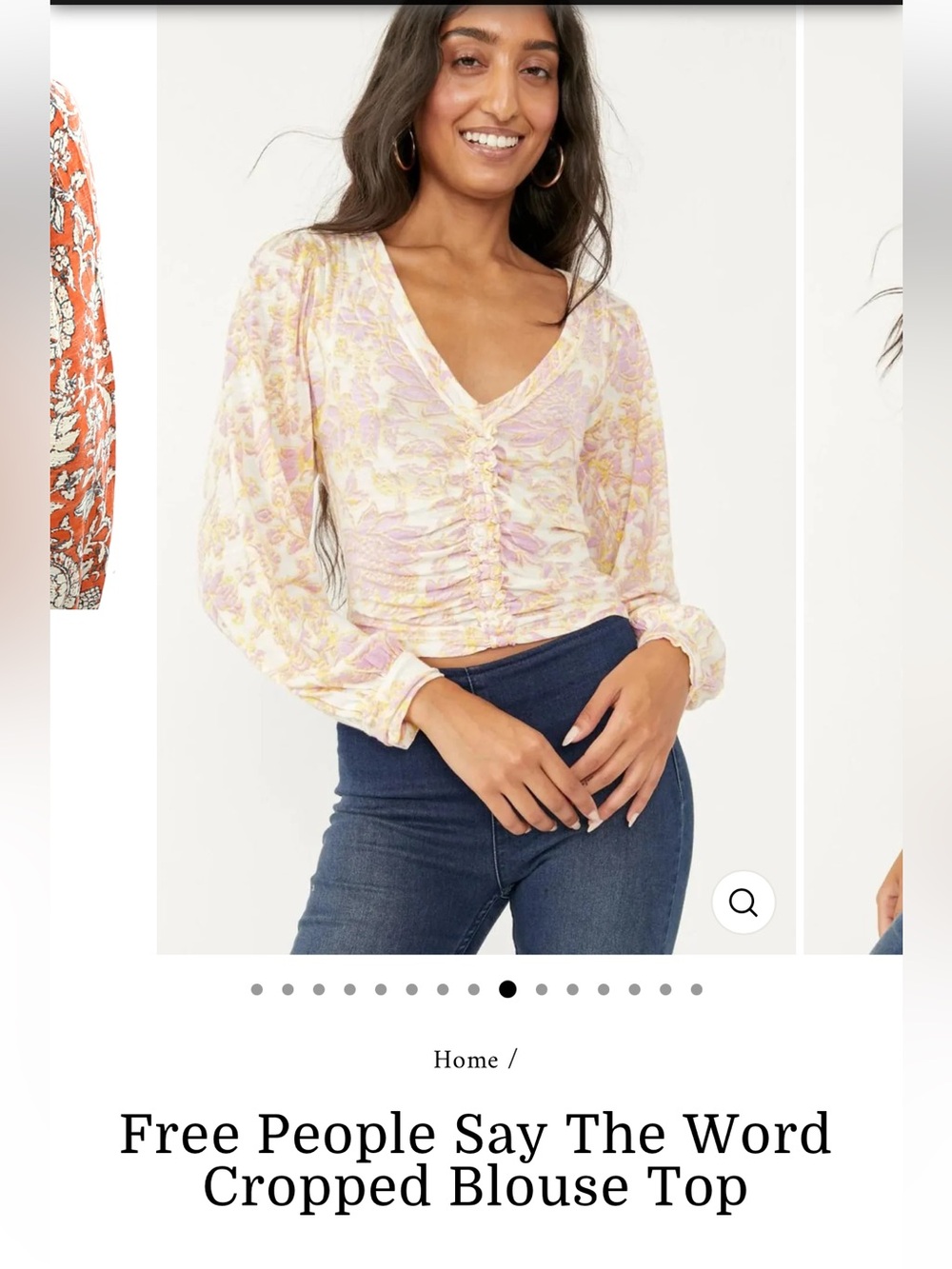 Free People Pastel Floral Ruched V-Neck Blouse - Cream, Pink, Yellow